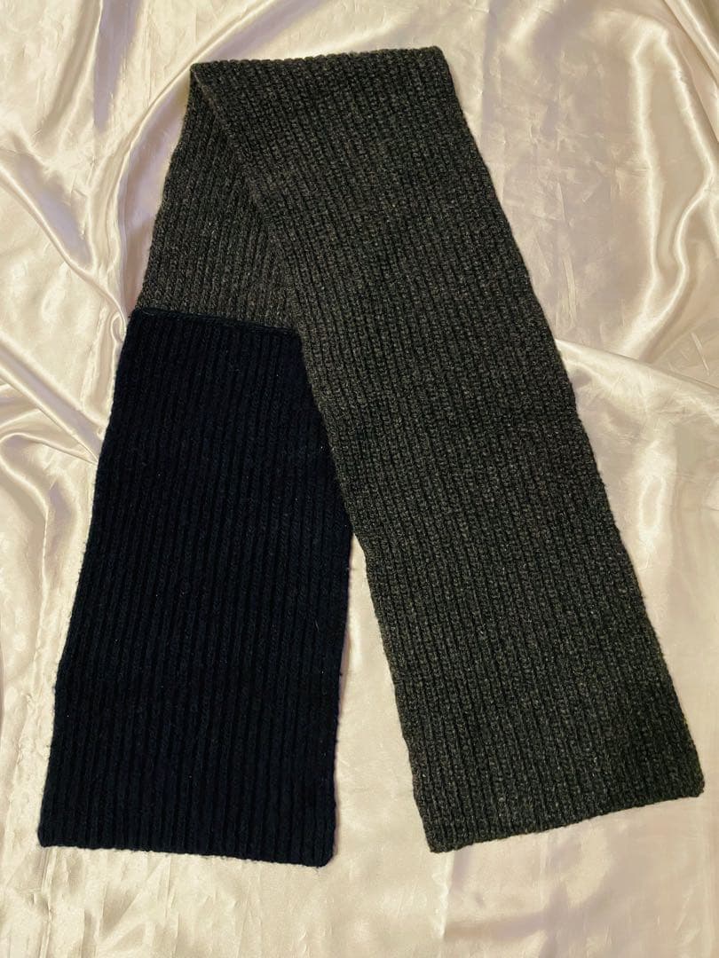 MARNI リブ編みウールマフラー グレー/ネイビー