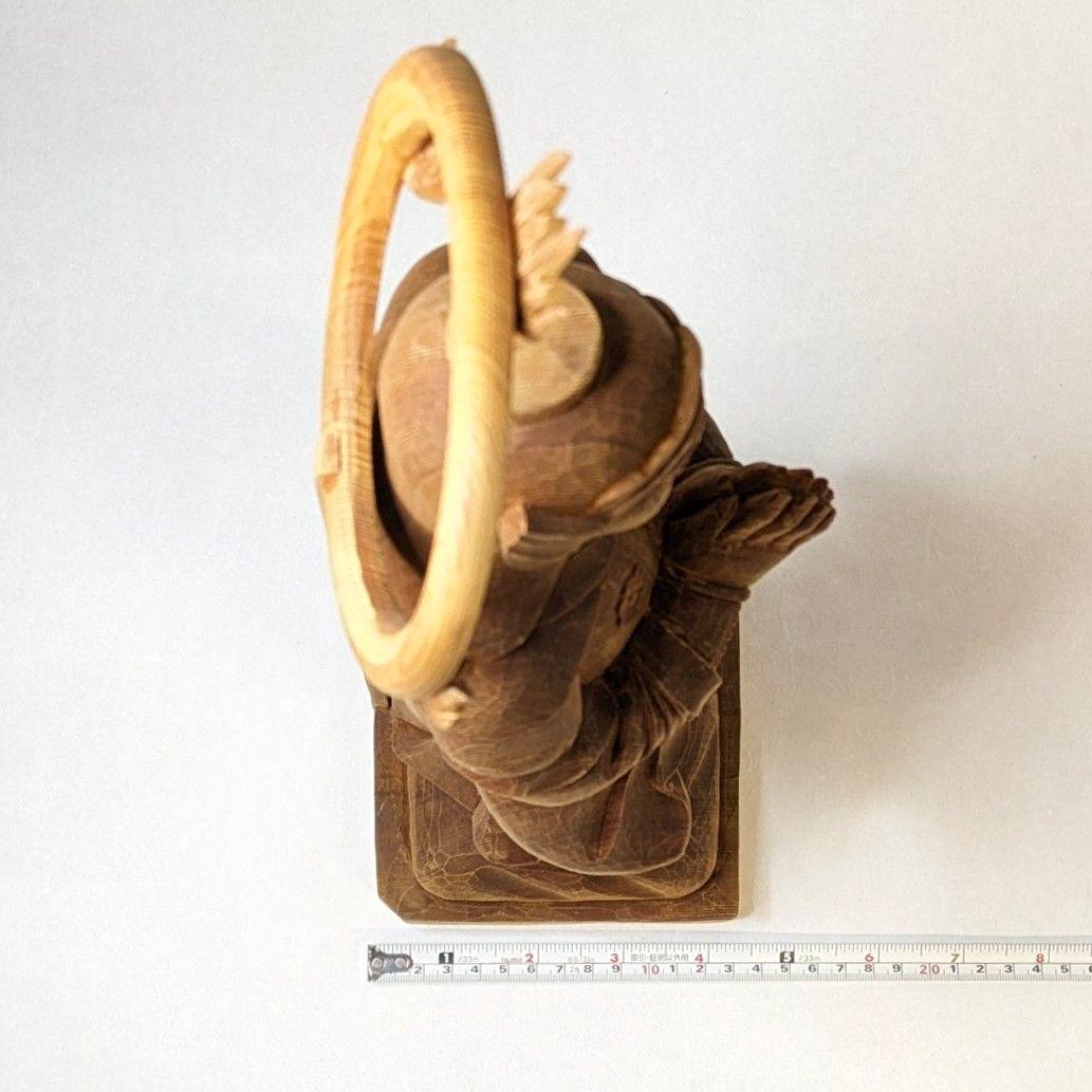 【セール中・新品】 韋駄天　荒彫り　総檜　台付　総高さ約46.5㎝　仏像　檜