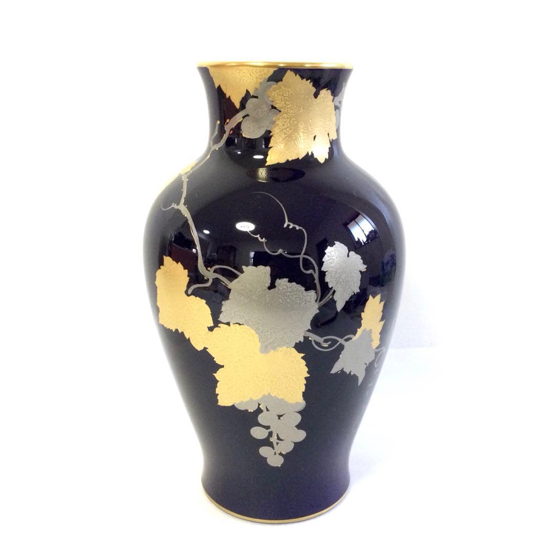 大倉陶園 花瓶 瑠璃金蝕 葡萄 花器 花入 フラワーベース M