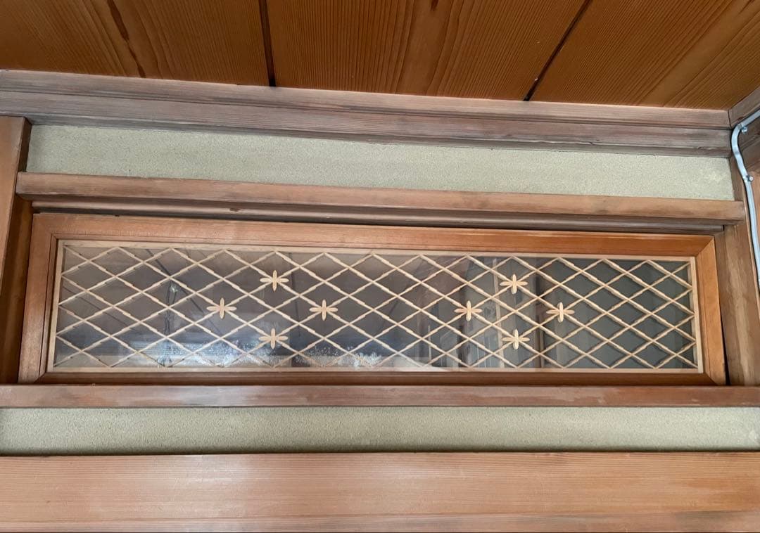 木製 建具 欄間 らんま 2枚組 ガラスあり　昭和レトロ