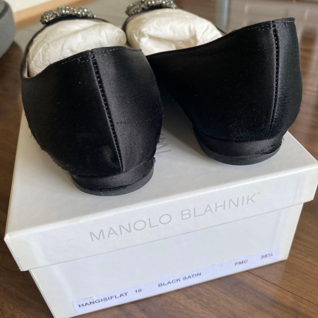 MANOLO BLAHNIK Hangisi Flat ブラックサテン