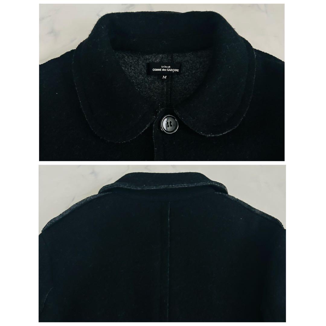 トリココムデギャルソン リバーコート 丸襟 ダブルフェイス ウール ブラック M