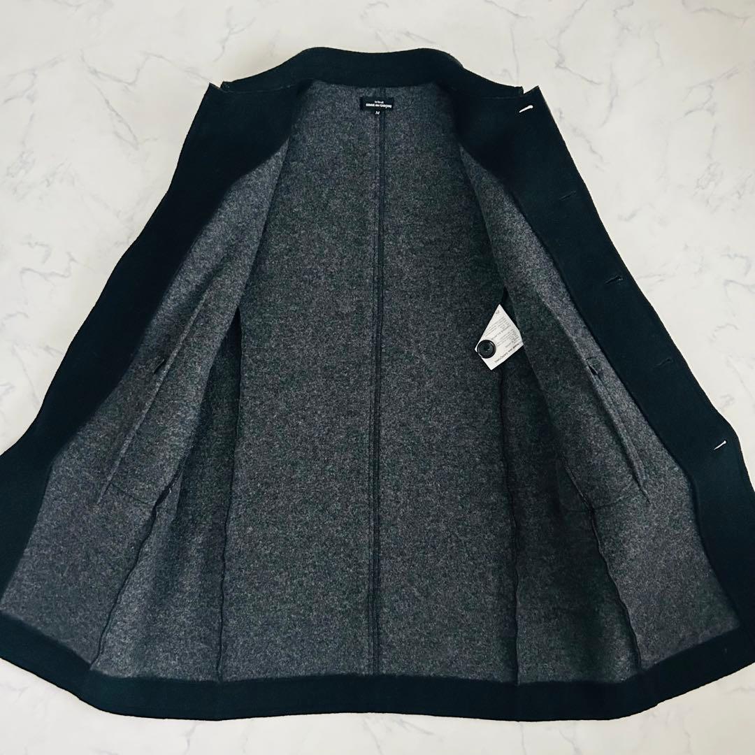 トリココムデギャルソン リバーコート 丸襟 ダブルフェイス ウール ブラック M