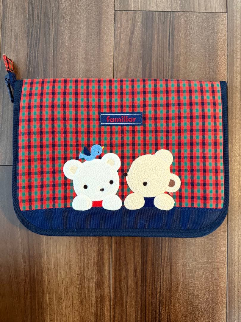 familiar 母子手帳ケース クマと鳥の刺繍　赤　大