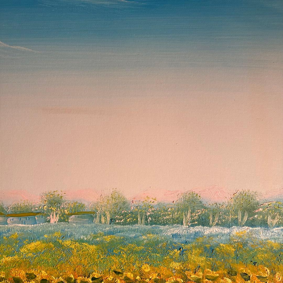 ★特大秀作★ 手書き油絵 ひまわり畑 肉筆絵画 額付き インテリア 油彩画