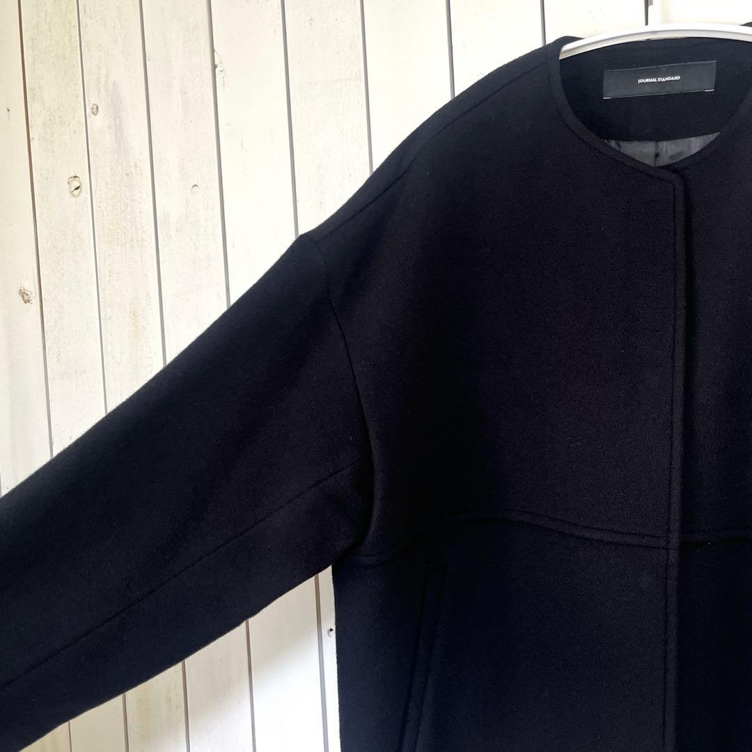 美品【ジャーナルスタンダード】 ノーカラー コート ブラック 黒 38