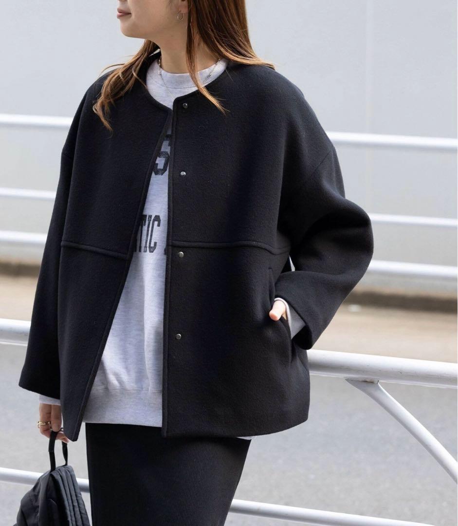 美品【ジャーナルスタンダード】 ノーカラー コート ブラック 黒 38