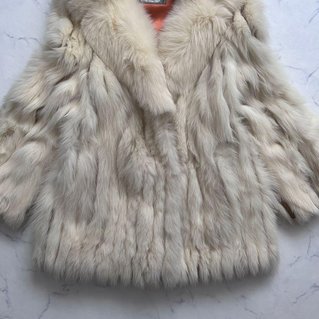 XL ボリューム感◎銀SAGA 毛皮コート フォックスファー 肉厚女優襟