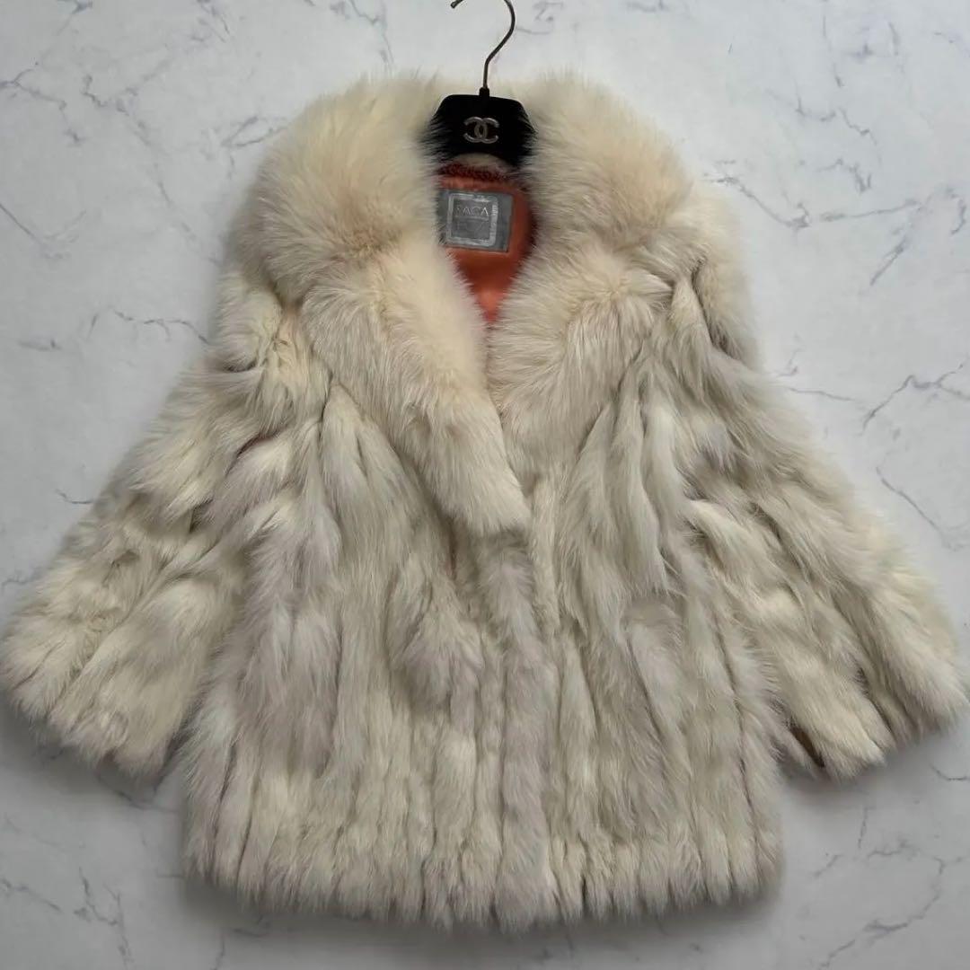 XL ボリューム感◎銀SAGA 毛皮コート フォックスファー 肉厚女優襟