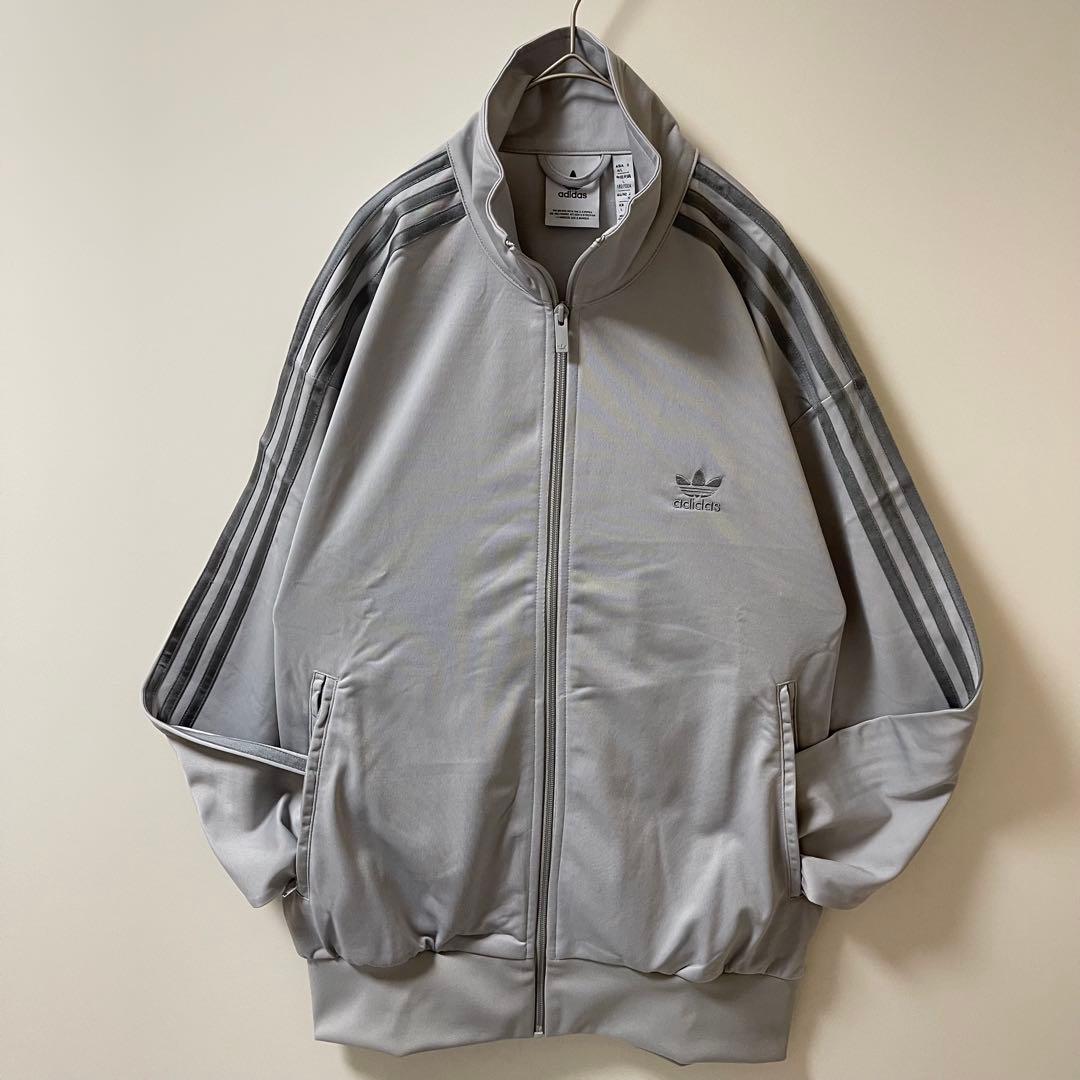 新品M】アディダス刺繍トラックジャケット古着ジャージトップ　灰グレー
