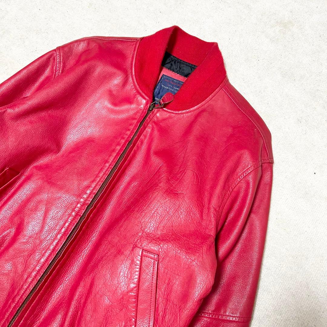 美品　アバハウス　90s ヴィンテージ　レザースタジャン　ブルゾン　牛革　赤