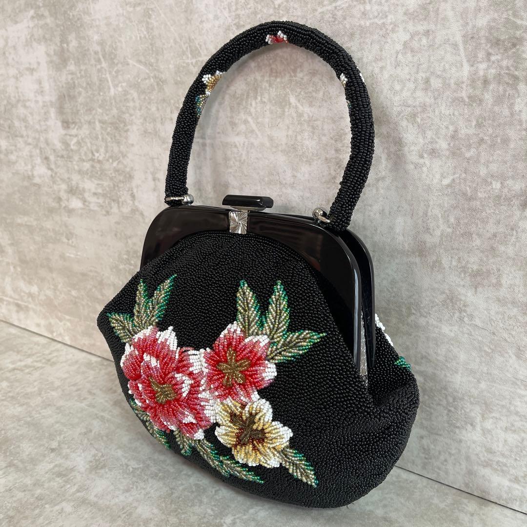 ⭐️一点物⭐️ 総ビーズバッグ 和装 手刺繍 総柄 花柄 和装 がま口