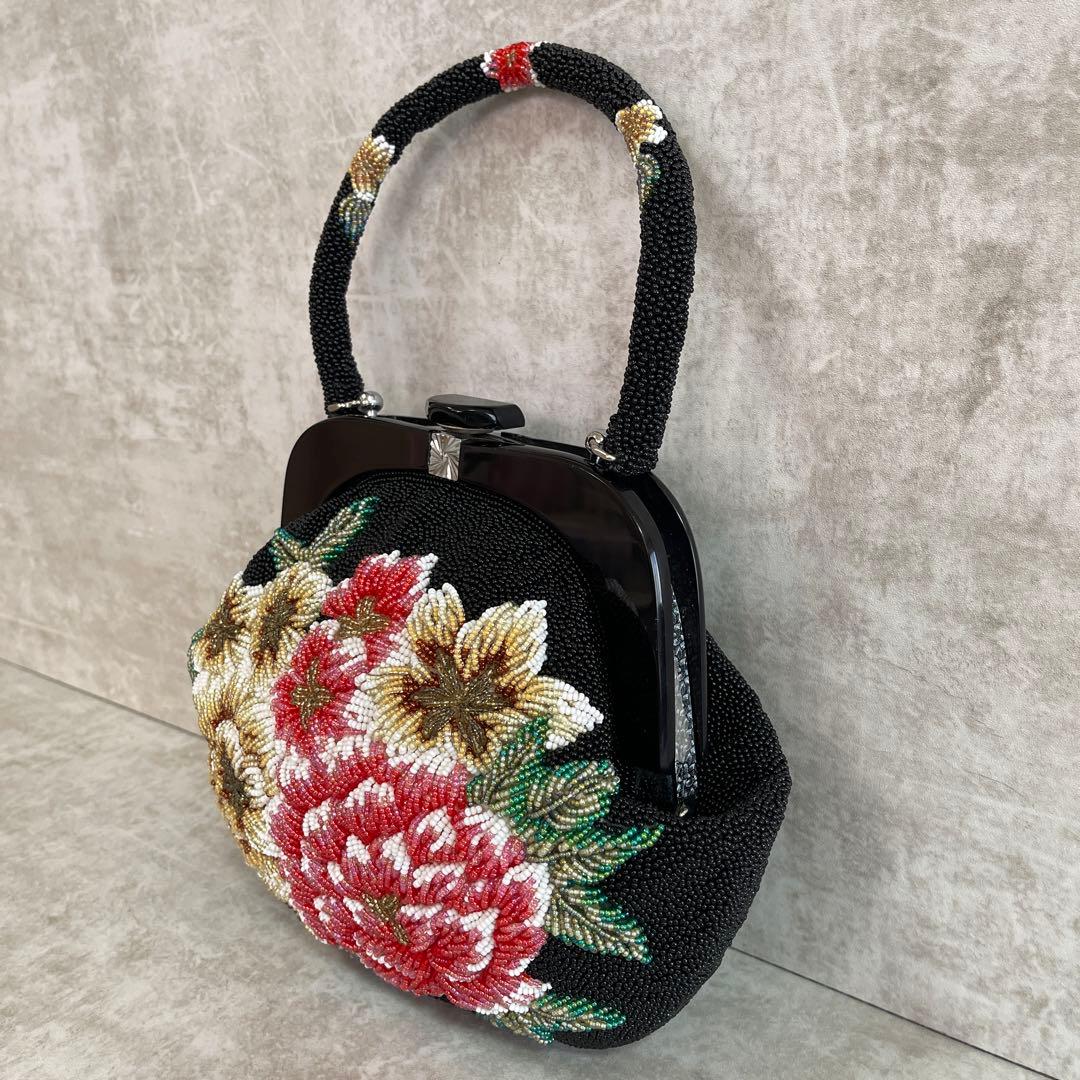 ⭐️一点物⭐️ 総ビーズバッグ 和装 手刺繍 総柄 花柄 和装 がま口