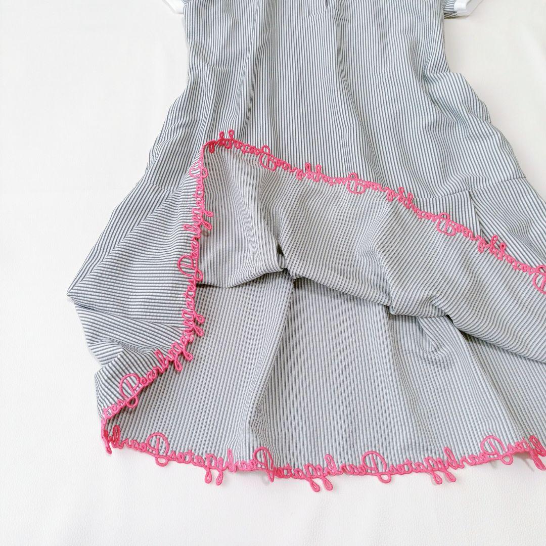 【パーリーゲイツ】ゴルフ　ワンピース　ストライプ　ロゴ　刺繍　フレア　近年モデル