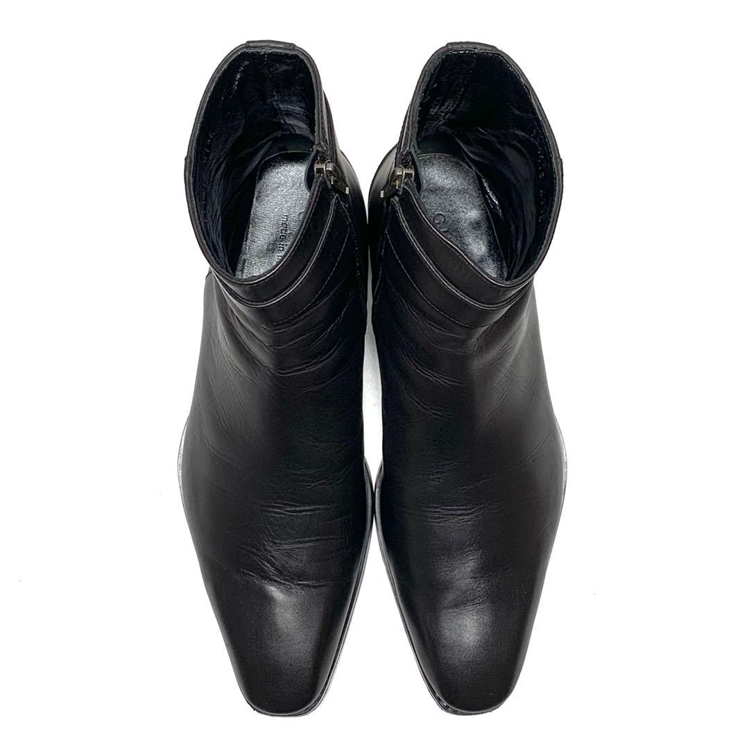 良品 グッチ インターロッキングG サイドジップ レザー ブーツ 黒 イタリア製