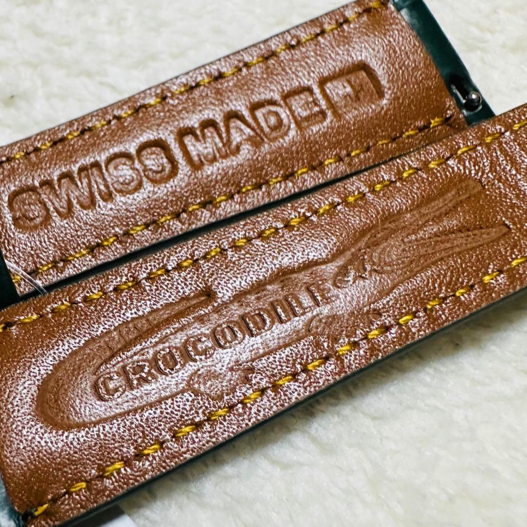 2028#19mm-16mmダークグリーン★スイス製★本物クロコダイルベルト