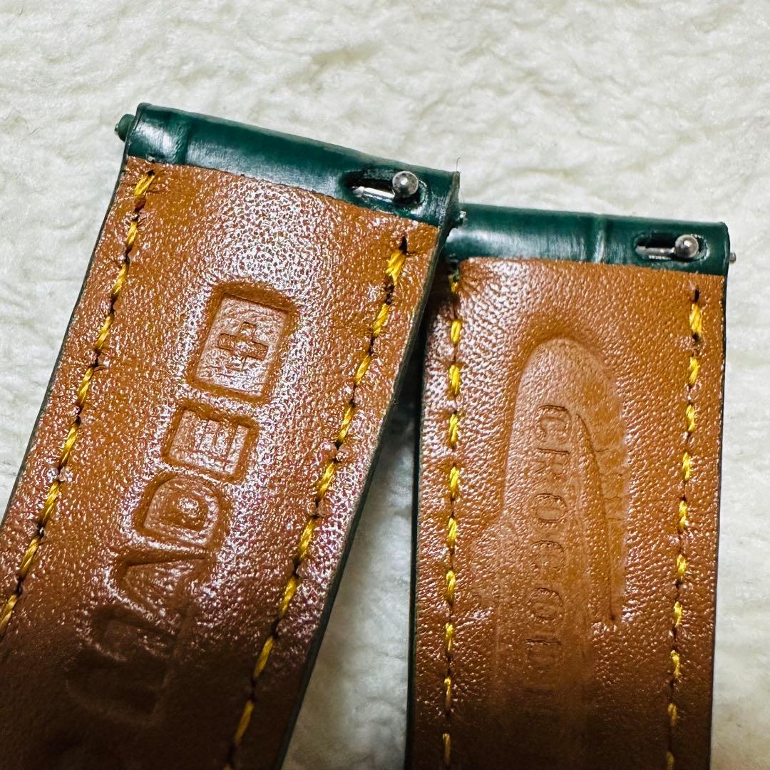 2028#19mm-16mmダークグリーン★スイス製★本物クロコダイルベルト