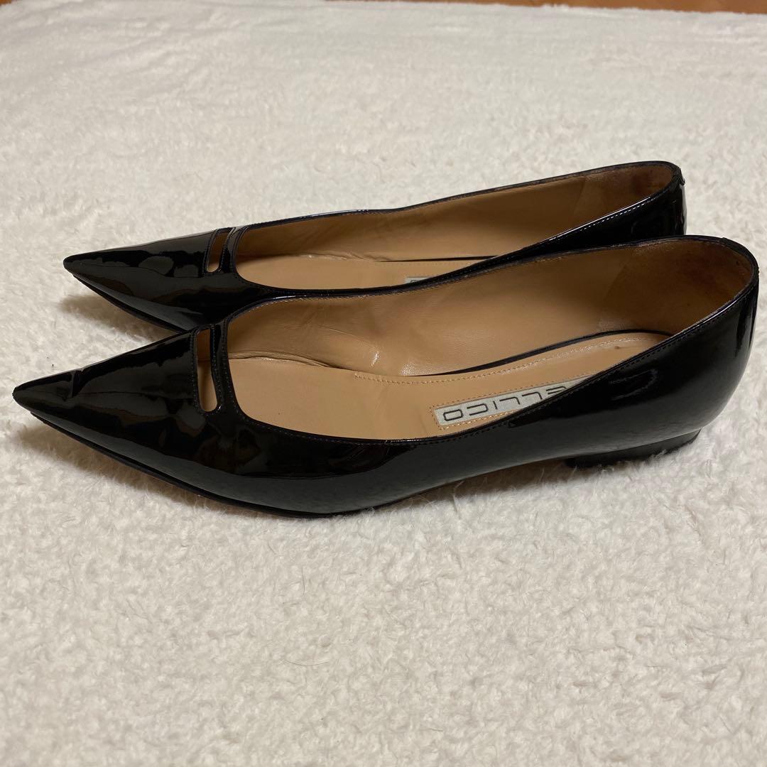 PELLICO ブラック ポインテッドトゥ フラットシューズ 37 卒業 入学