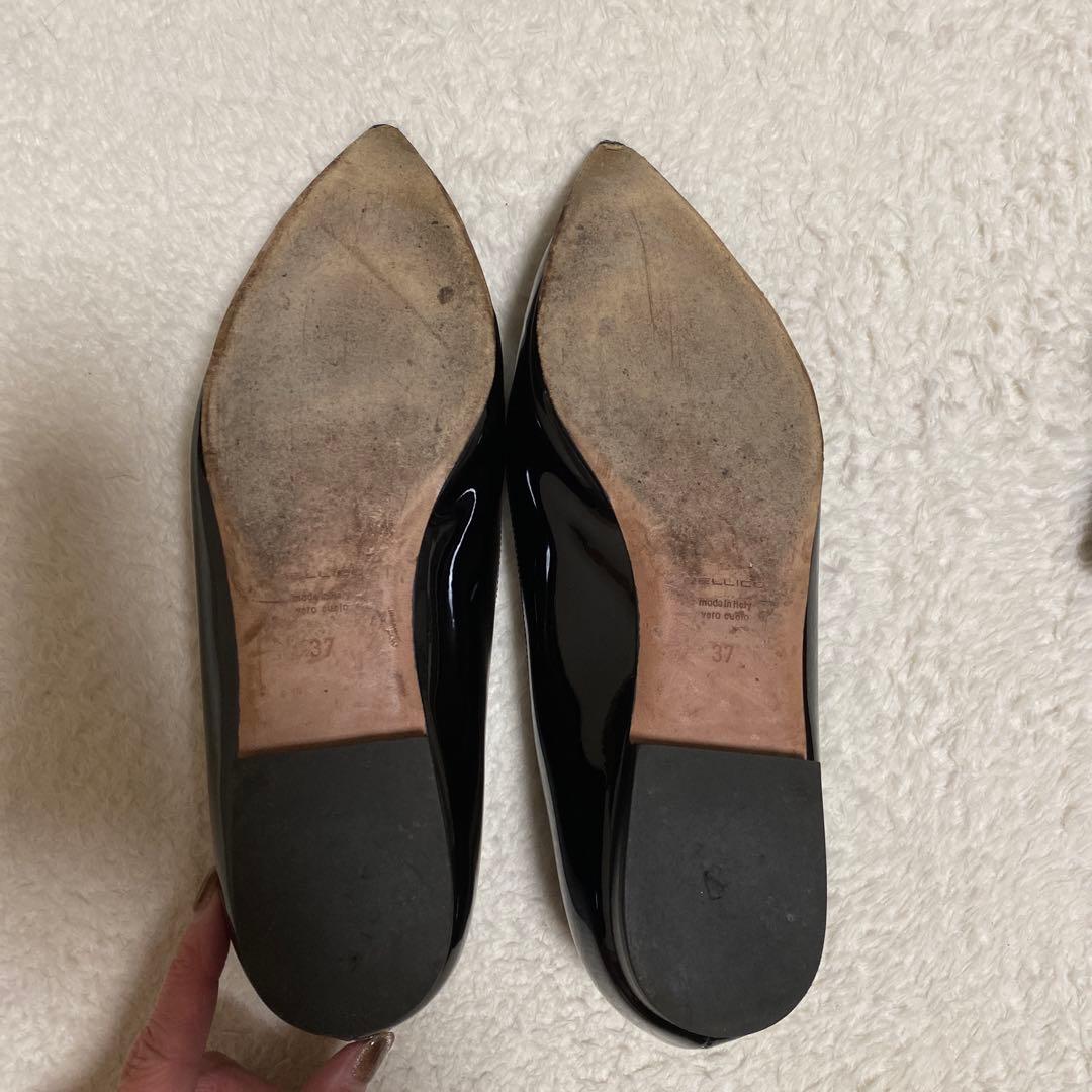 PELLICO ブラック ポインテッドトゥ フラットシューズ 37 卒業 入学