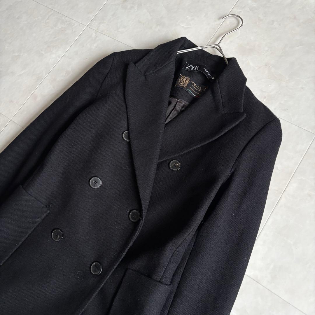 ZARA MANTECO 黒 ダブルチェスターコート XS ウール混 ロング