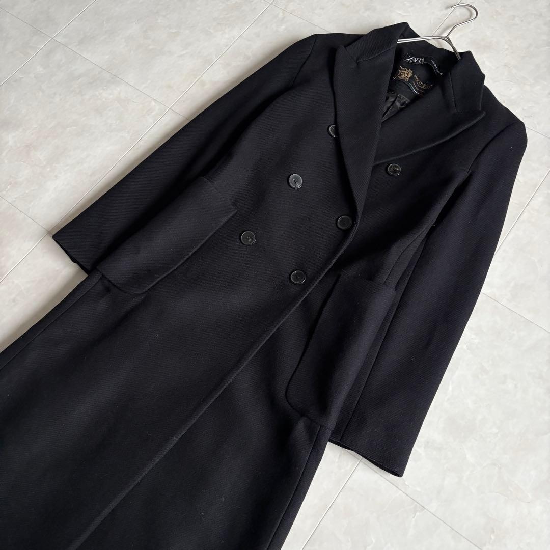 ZARA MANTECO 黒 ダブルチェスターコート XS ウール混 ロング