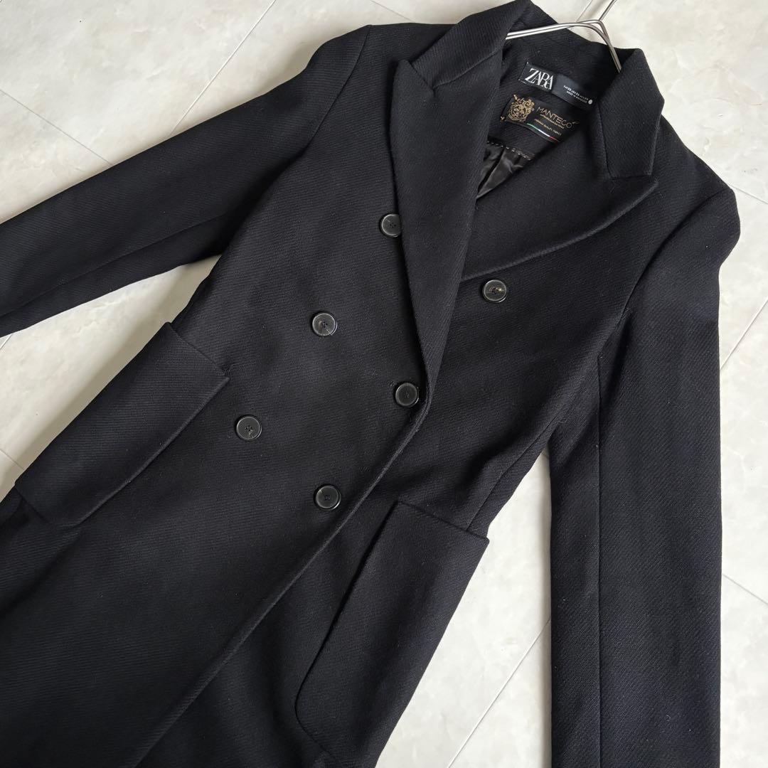 ZARA MANTECO 黒 ダブルチェスターコート XS ウール混 ロング