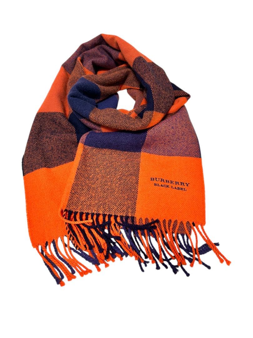 BURBERRY BLACK LABEL チェック柄 マフラー オレンジネイビー