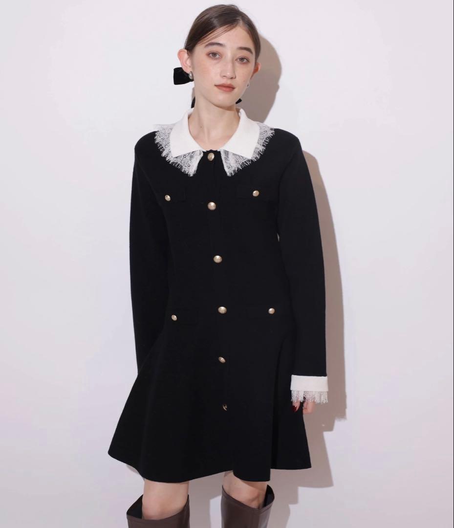 【Rirandture】レースカラーミニニットワンピース