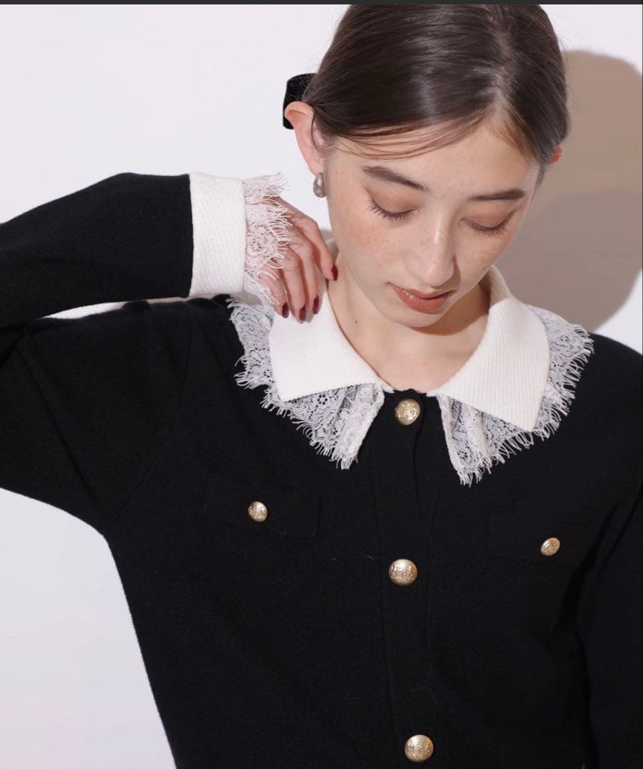 【Rirandture】レースカラーミニニットワンピース