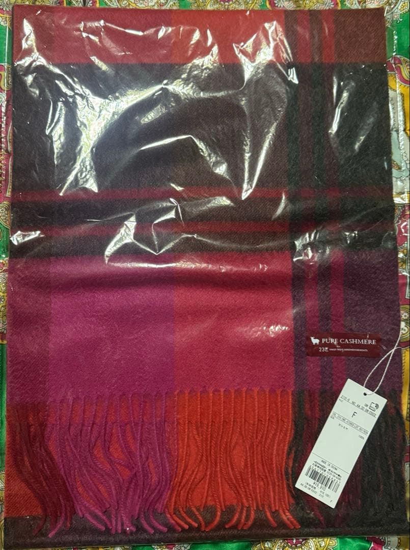 23区カシミヤ100%チェック柄マフラー:ピンク(#312) 2025AW