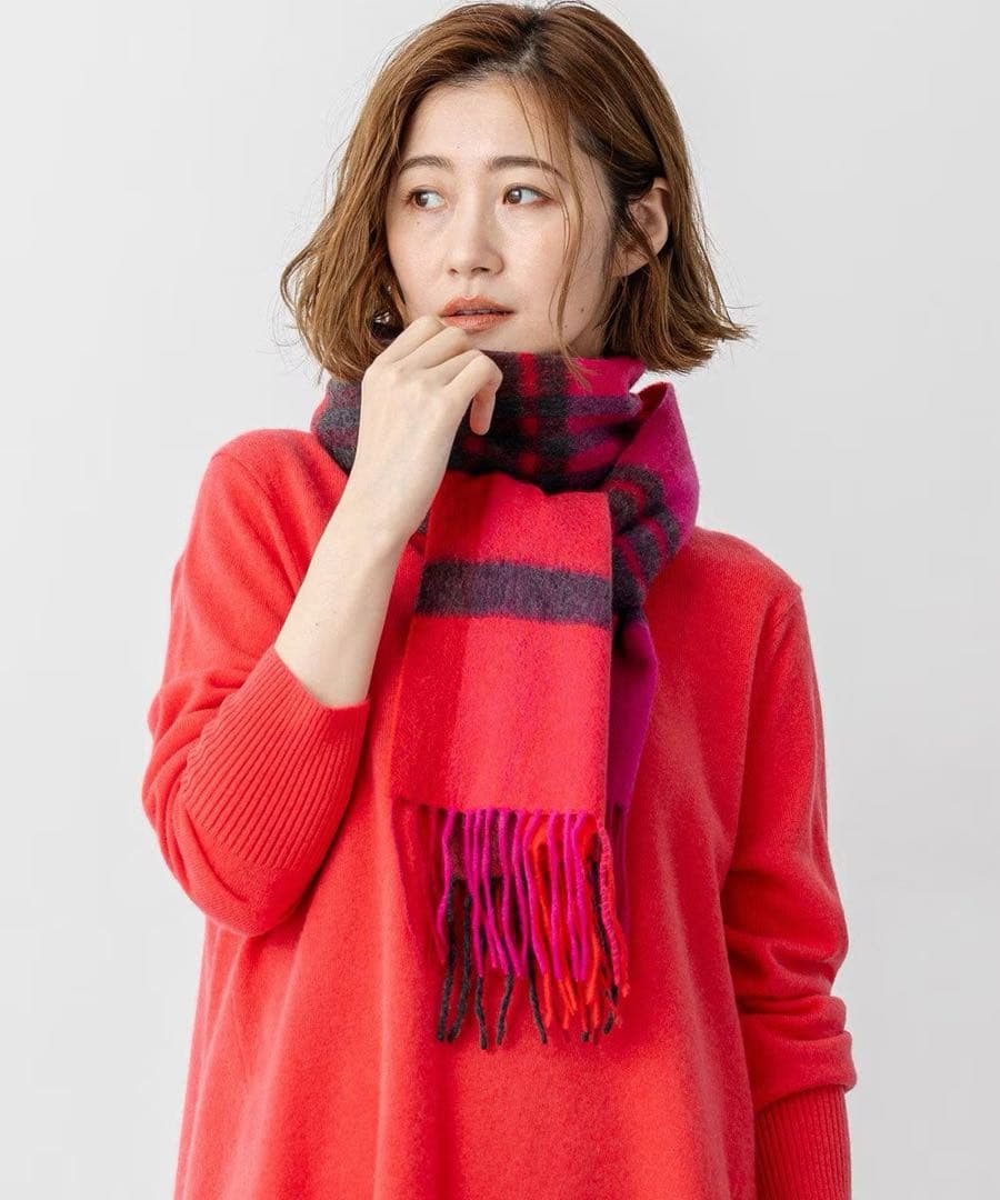 23区カシミヤ100%チェック柄マフラー:ピンク(#312) 2025AW