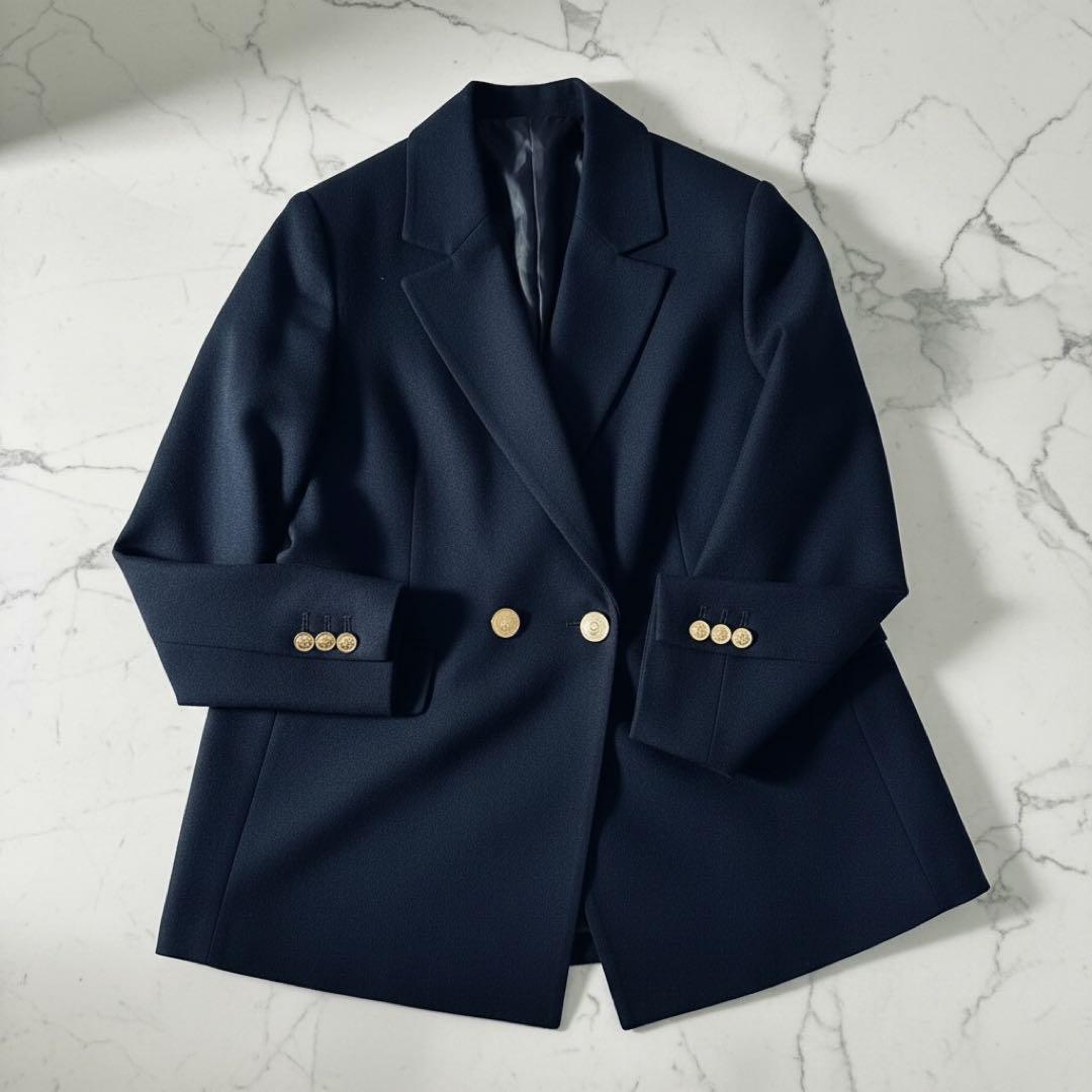 25ss 極美✨マカフィー ウールギャバジンダブルブレストジャケットネイビー36