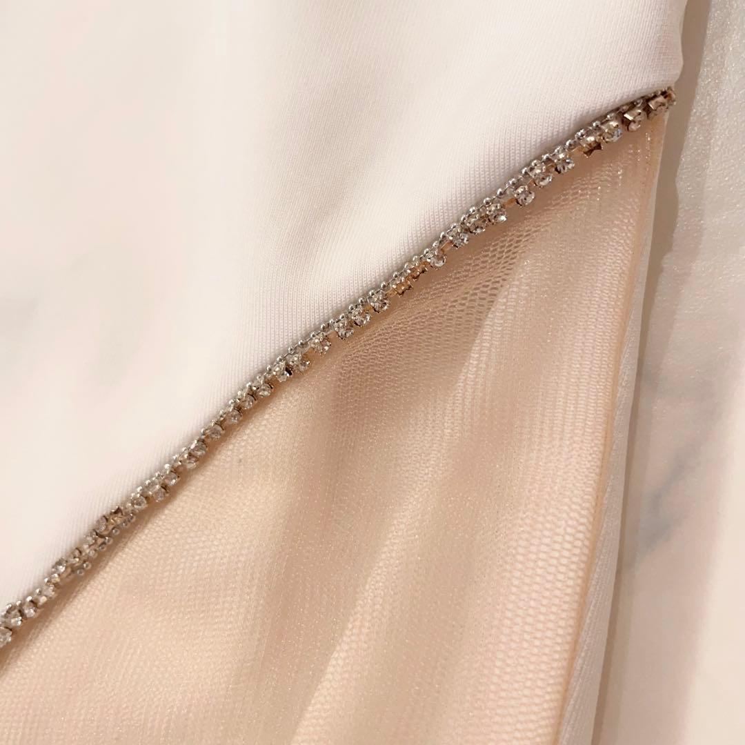 バストクロスタックスリーブデザインタイトミニドレス　S ホワイト　AngelR