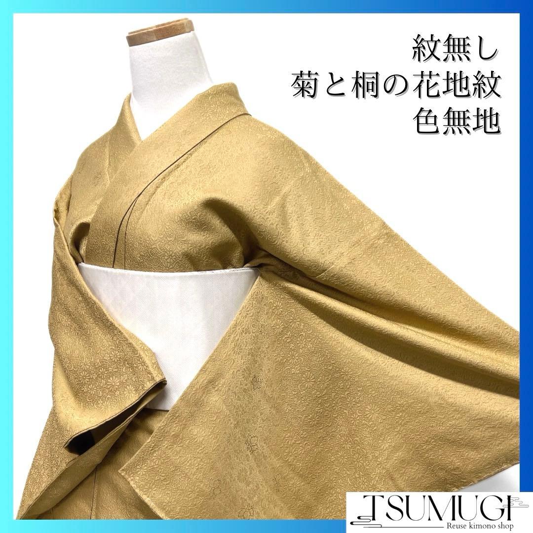 未着用　色無地　菊花　桐の花　パーティ　お食事会　紋無し　着物　044a d