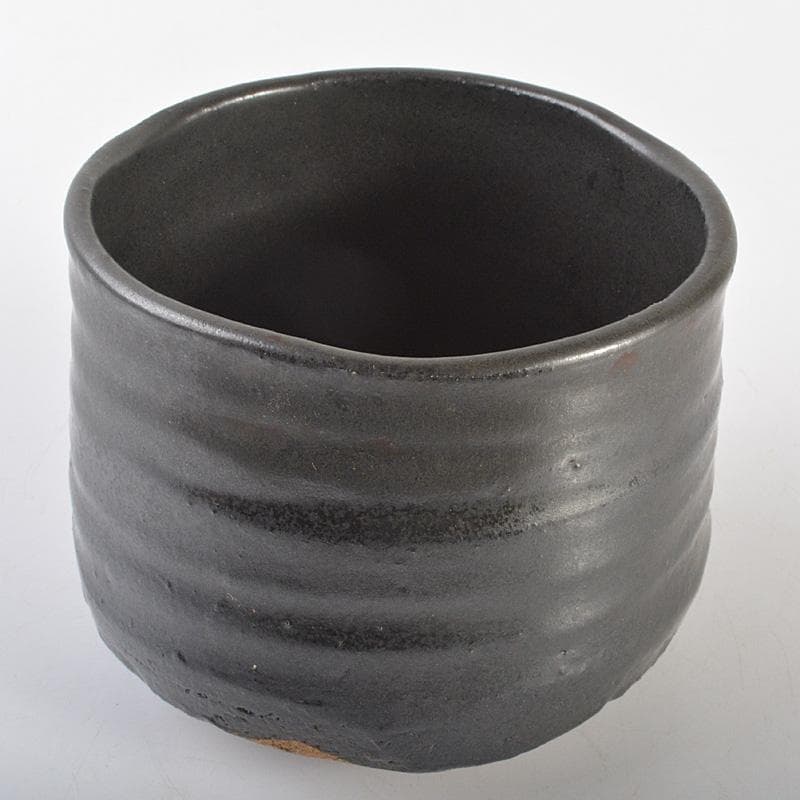 クレヨン7色　茶道具　瀬戸焼　瀬戸黒葵紋印　茶碗　時代箱付　M　R6810