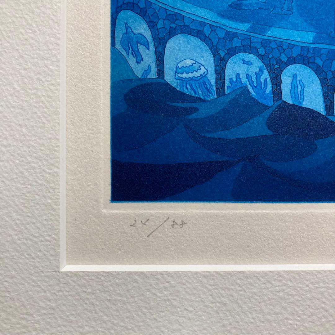 【真作保証】小浦昇「NIGHT LIGHT」銅版画 直筆サイン 版画