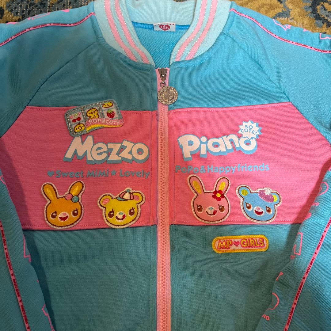 Mezzo Piano ミミポポフレンズ刺繍 水色ジップアップトレーナー 135