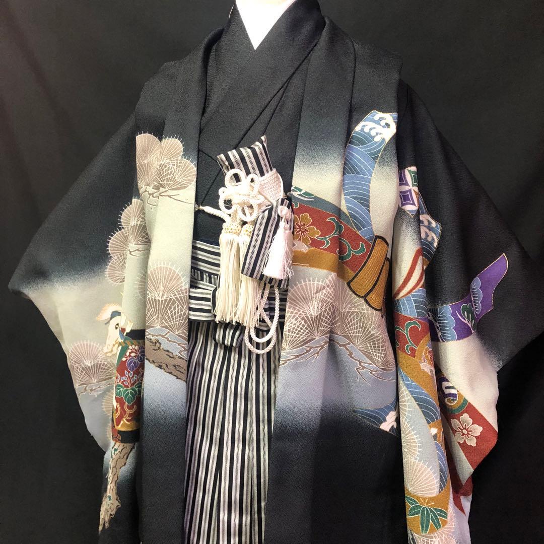 七五三 5歳　男の子　鷹　龍　黒　羽織　着物　袴　セット　男児　753 五歳