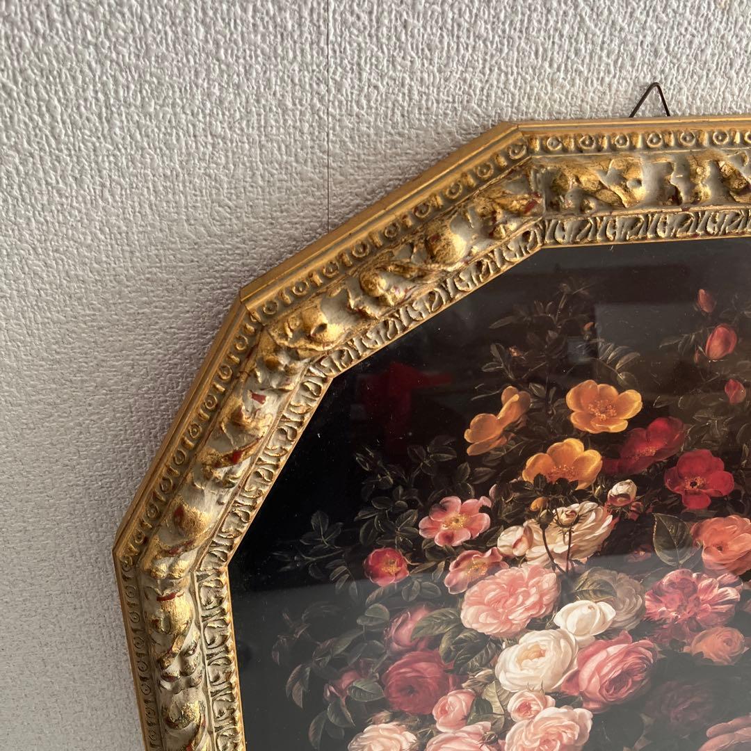 Q　♡エレガントな美しいバラ ポスター絵画 ゴージャスゴールド金色額装