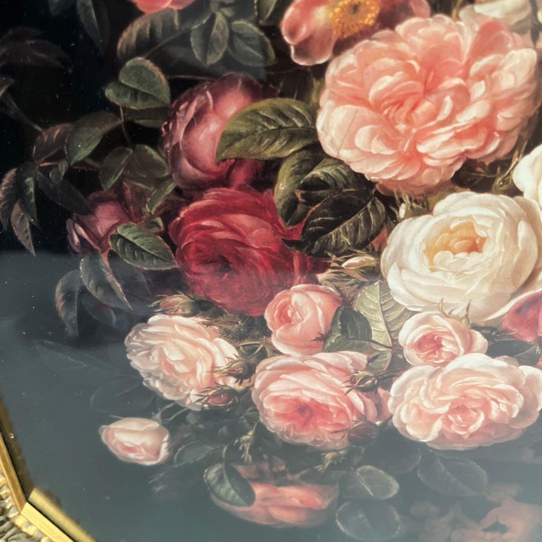 Q　♡エレガントな美しいバラ ポスター絵画 ゴージャスゴールド金色額装