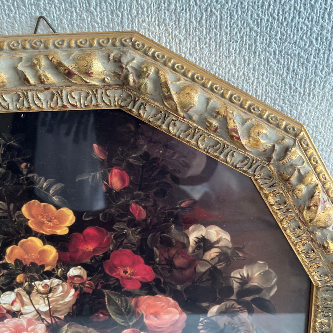 Q　♡エレガントな美しいバラ ポスター絵画 ゴージャスゴールド金色額装