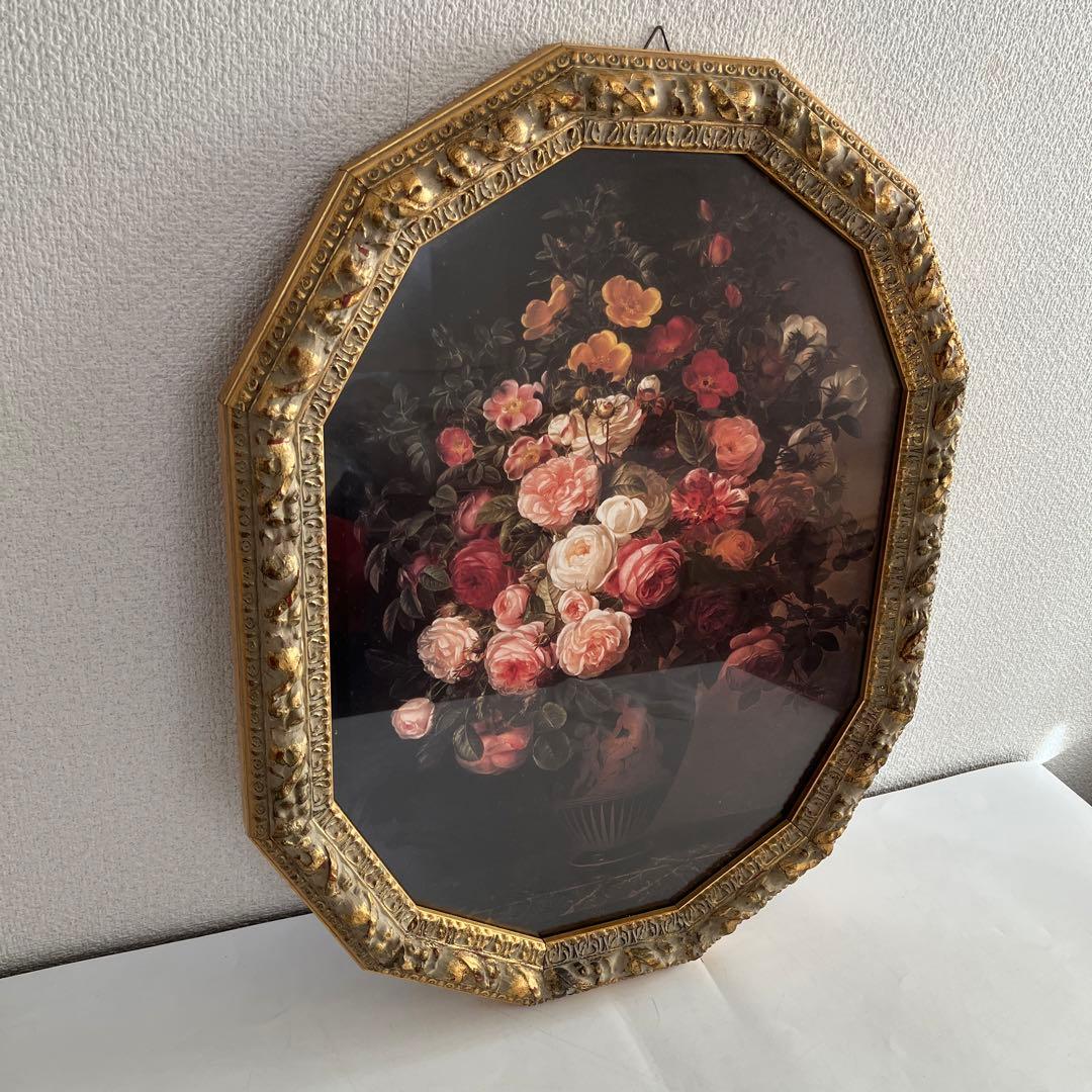 Q　♡エレガントな美しいバラ ポスター絵画 ゴージャスゴールド金色額装