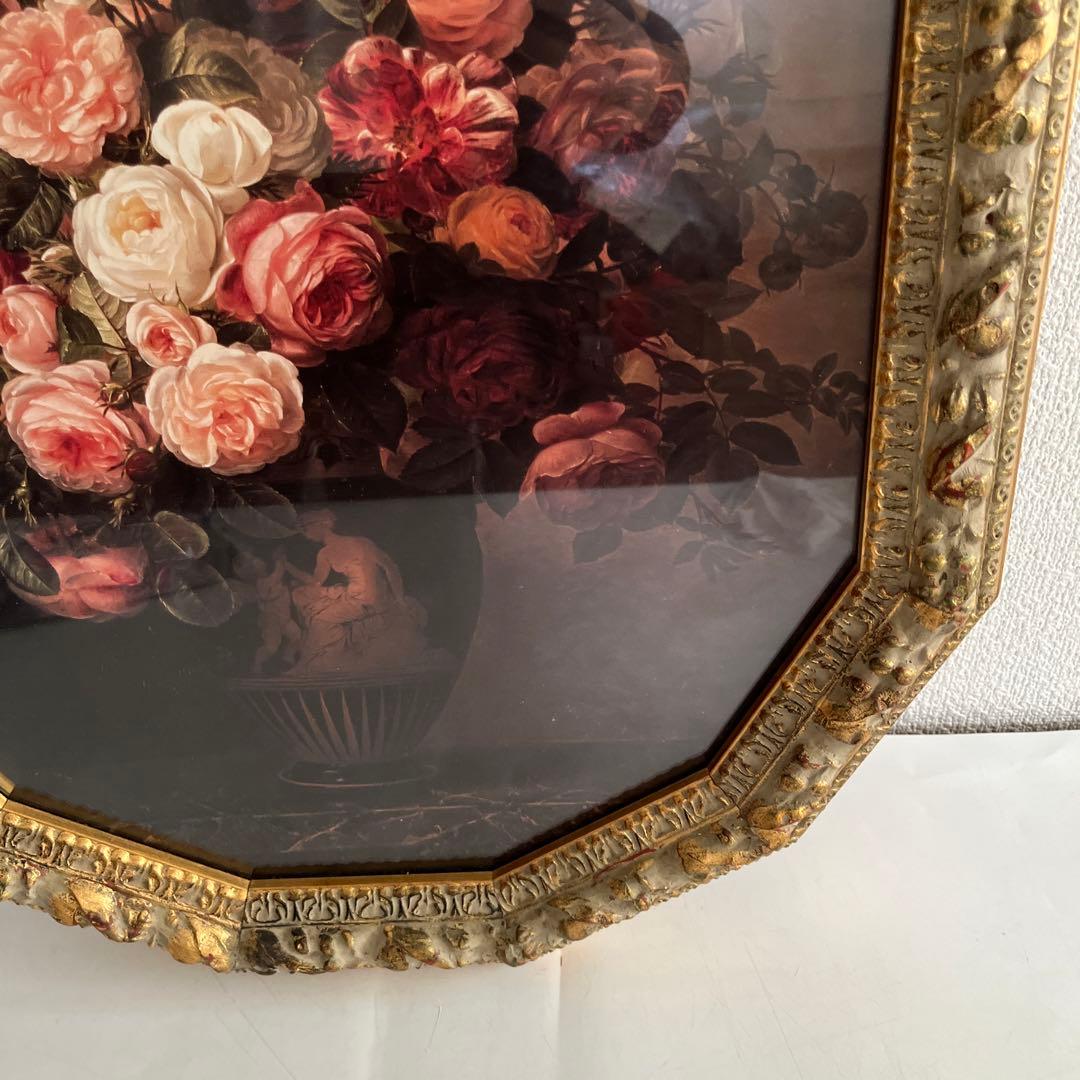 Q　♡エレガントな美しいバラ ポスター絵画 ゴージャスゴールド金色額装