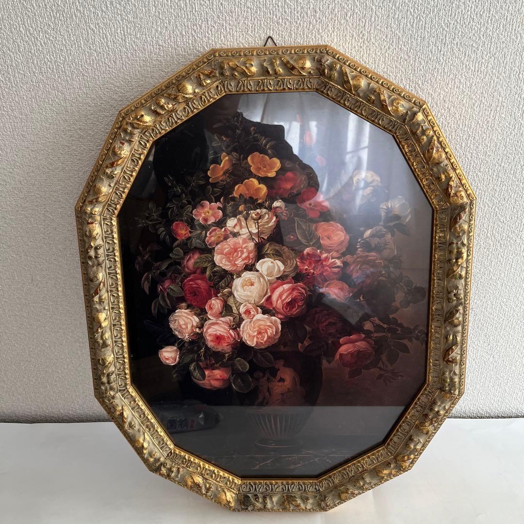 Q　♡エレガントな美しいバラ ポスター絵画 ゴージャスゴールド金色額装