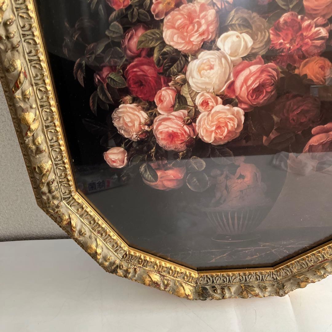 Q　♡エレガントな美しいバラ ポスター絵画 ゴージャスゴールド金色額装