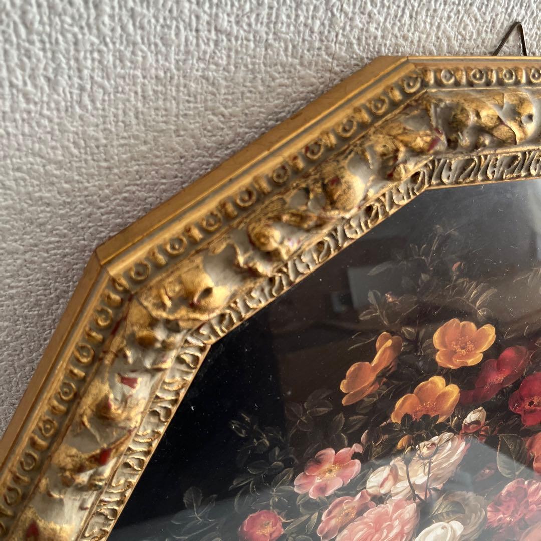 Q　♡エレガントな美しいバラ ポスター絵画 ゴージャスゴールド金色額装