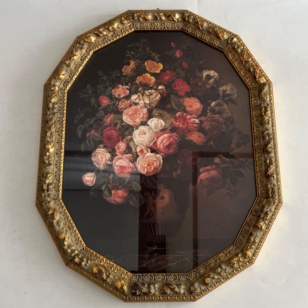 Q　♡エレガントな美しいバラ ポスター絵画 ゴージャスゴールド金色額装