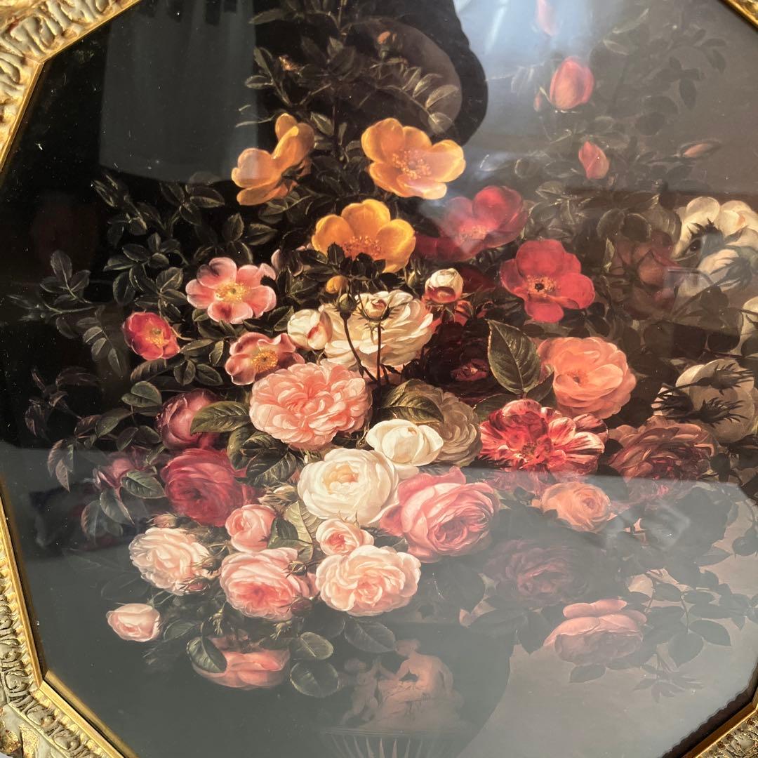 Q　♡エレガントな美しいバラ ポスター絵画 ゴージャスゴールド金色額装