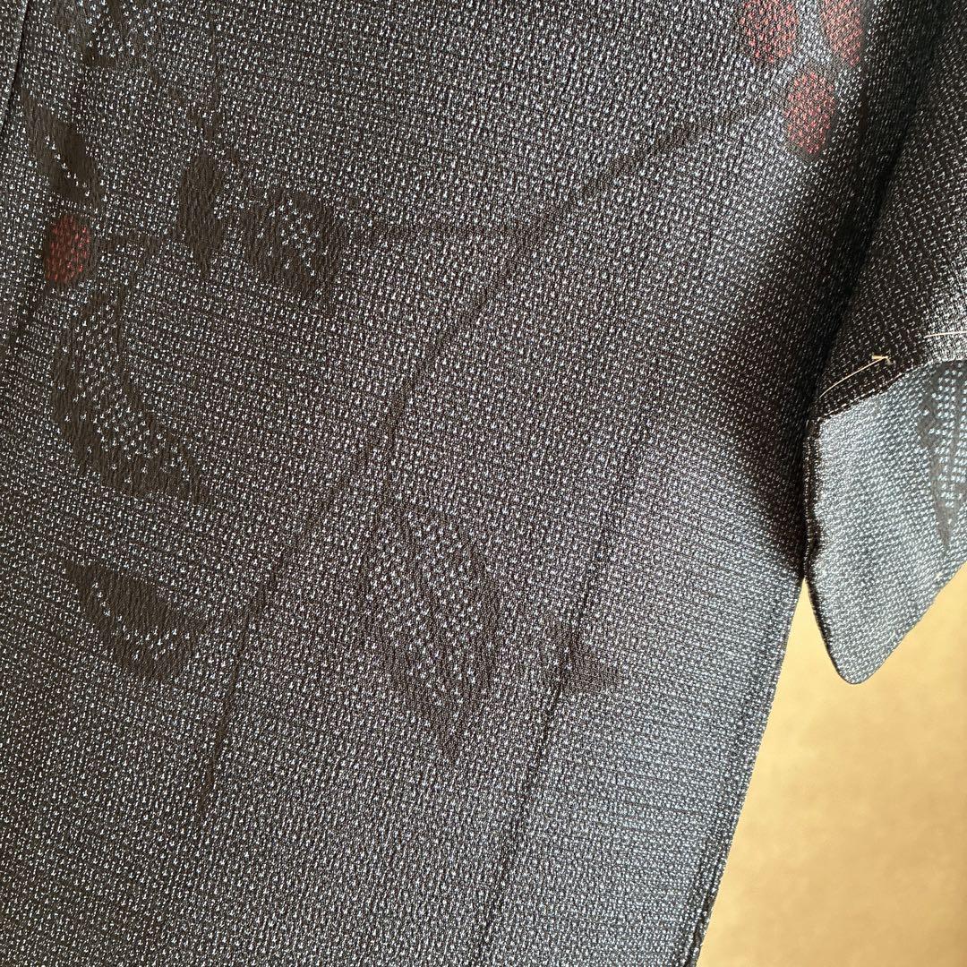 小紋　フルセット　着物　正絹　しつけ糸付き　紺映え　木の実　大人粋　J7