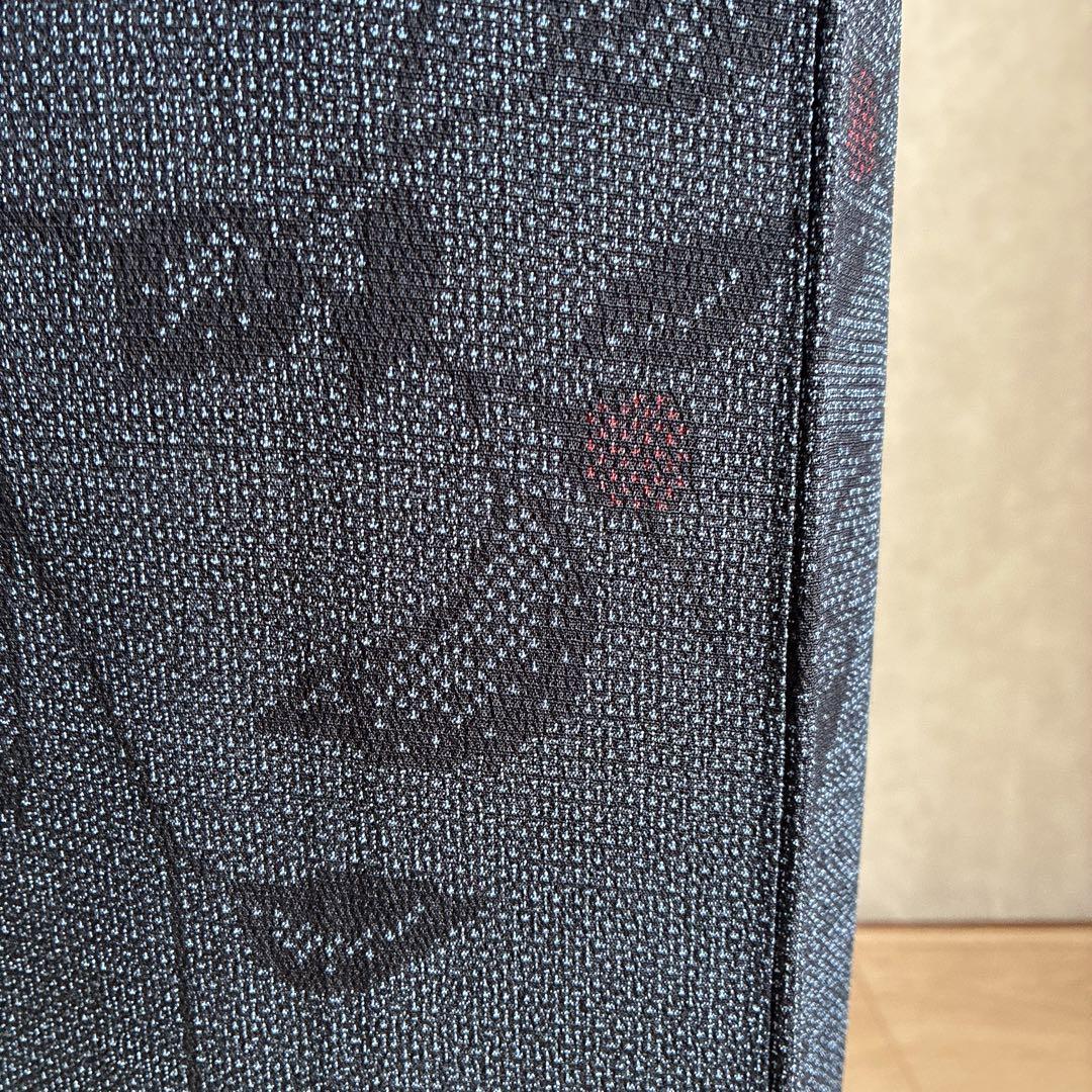 小紋　フルセット　着物　正絹　しつけ糸付き　紺映え　木の実　大人粋　J7